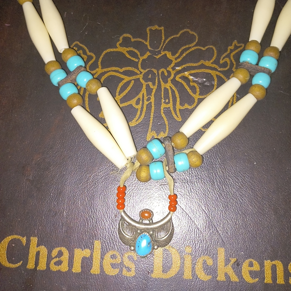IVintage 80s Indian young Maiden Chocker Turquoise,Silver Pendant